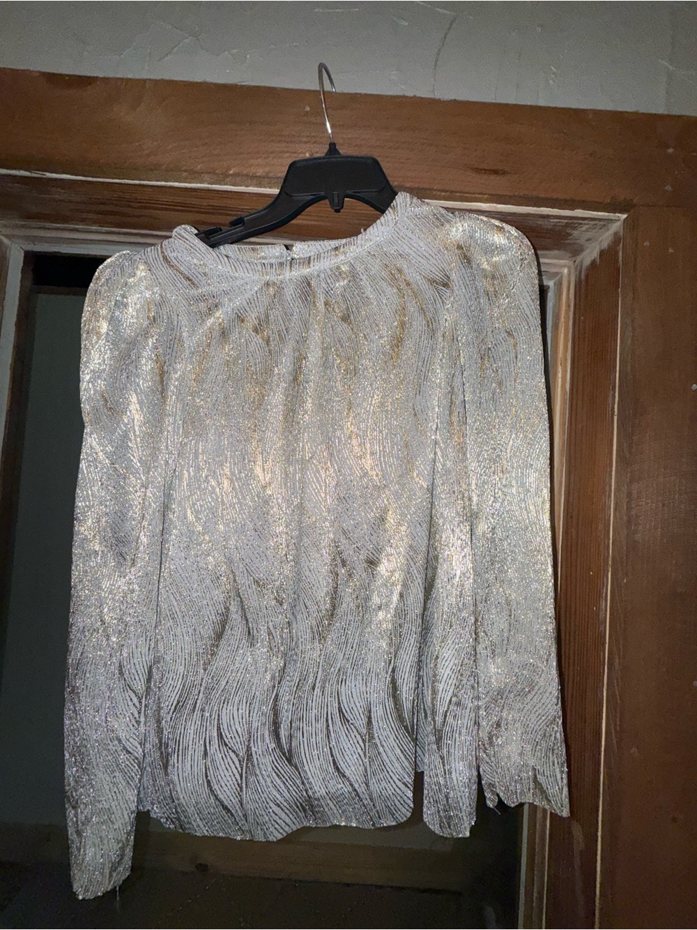 CeCe Silver Metallic Long Sleeve Knit Top